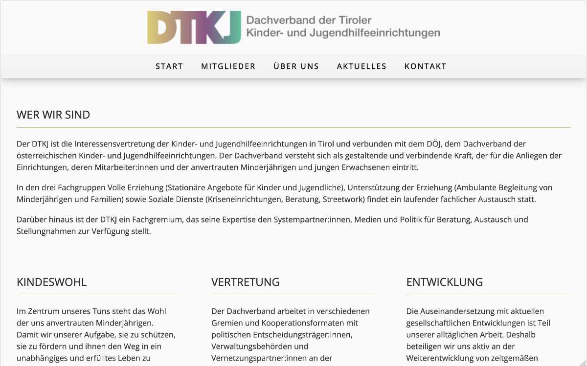 Screenshot der Homepage von DTKJ